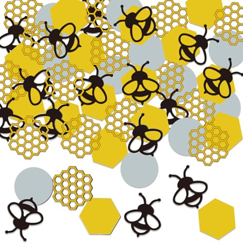 Ovanda 100 Stück Bienen Deko,Glitzer Biene Konfetti,Tischkonfetti Streudeko | Happy Bee Day Konfetti, Gold Schwarz Biene Kreis Buntes Konfettis, Babyparty Geburtstag Tischdekoration