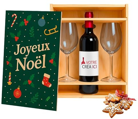 Coffret vin JOYEUX NOËL - Oenologie coffret avec vin personnalisé & accessoires [ Coffret sommelier personnalisé ] (Bordeaux Rouge 2)