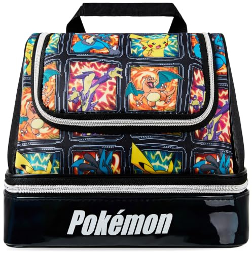 Get Trend Pokemon Bolsa Termica Porta Alimentos Infantil | Bolsa Nevera Portátil Almuerzo con Doble Compartimentos para Colegio, Picnic e Viaje, Fiambrera Termica (Negro/Multi Pokemon)