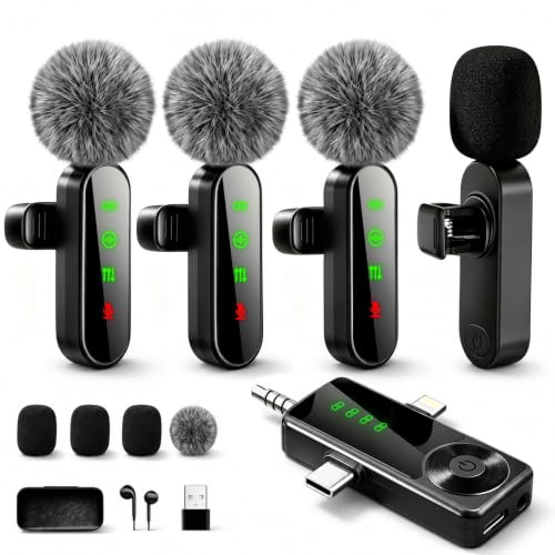 Bayanbulu 4er-Set kabelloses Lavalier Mikrofon für iPhone und Android-Handy | Mini Ansteckmikrofon mit Rauschunterdrückung für Kamera, Computer, YouTube, TikTok, Vlog, Podcasts und Live-Streaming