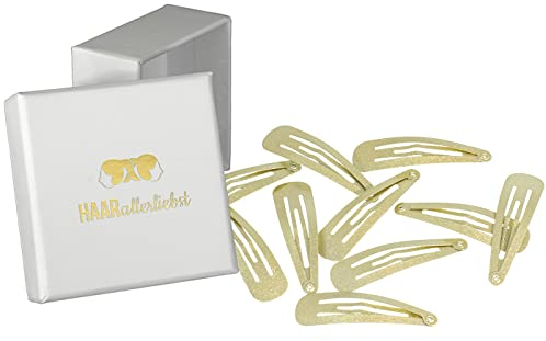 Haarallerliebst Haarspangen normale Länge für Kinder & Damen – 10 Stück in gold glitzer schimmernd (5 cm) inkl. Aufbewahrungsbox weiss – Ideal für normales Haar