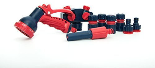 Spear & Jackson - 9 Piece Garden Hose Splitter and Accessories Set, 2 Way Y Dual Tap Connector, with Spray Gun, Nozzle & 6 Connectors – Perfect for Amateur & Professional Gardeners