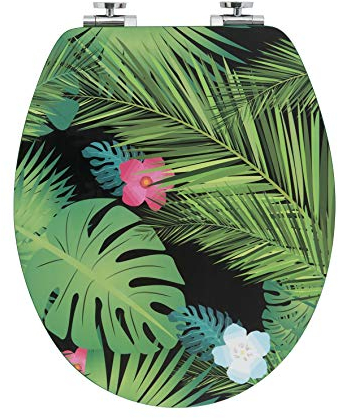 Wirquin 20722133 Abattant wc Diplomat Jungle avec frein de chute et charnières en inox, vert et bois