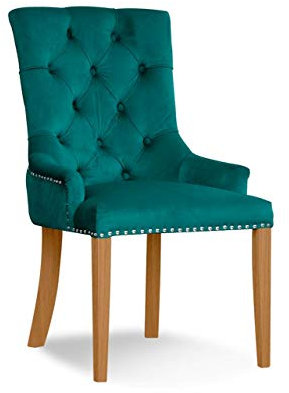 Stuhl Polsterstuhl Charles Esszimmerstuhl Antik Retro Füße aus Holz in Eichenfarben08 (Meerblau)