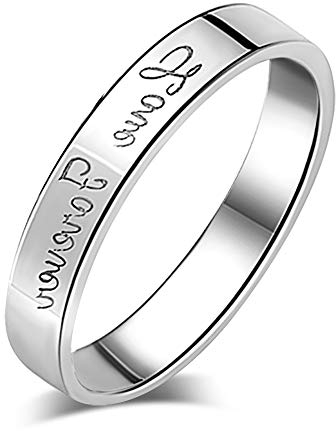 925 Sterling Silber Herren und Damen Paar klingeln, Ewige Liebe Schriftzug Ehering, Love forever, beste Geschenk für Valentinstag und Weihnachten. Größe:58(Innendurchmesser:18.5mm)