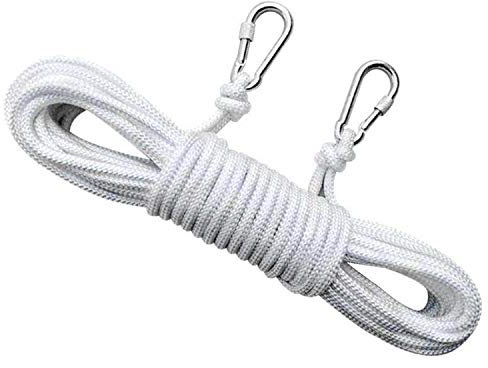 ZNKZJ Corda di Nylon,Multifunzionale Filo stendibiancheria da Esterno in Acciaio con 2 Fermagli in Acciaio Hanging per Appendere i Vestiti da Giardino, Merci e Campeggio, Spessore 8 mm,White-5 m