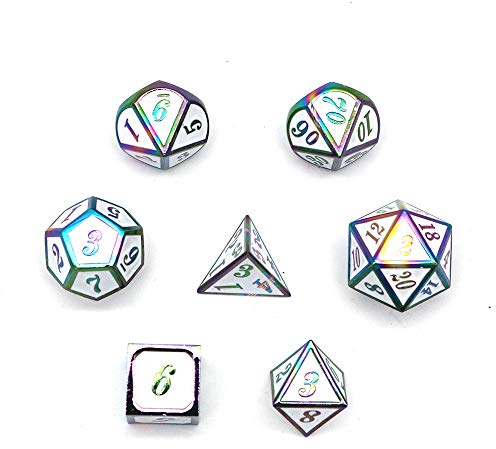 DollaTek 7Pcs Set di Dadi in Metallo Solido DND Gioco di Dadi D&D in Metallo Solido con Custodia e Lega di Zinco con Smalto per Giochi di Ruolo Sotterranei e Draghi(Double Color Mix Blue And Pink)