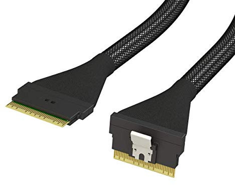 LINKUP Slim SAS SFF-8654 8i Recto a SFF-8654 8i Recto hacia Arriba 24 Gbps Alta Velocidad Cable SAS 4.0/PCIe 4.0 para Aplicaciones PCIe de 85 ohmios (NVMe SSD Slimline) 32AWG con Manga - 100cm
