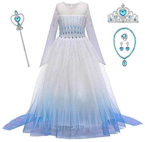 YOSICIL Elsa Kostüm Eiskönigin Elsa Kleid Frozen Anna Und Elsa Kostüme für Mädchen Prinzessin Geburtstagsparty Weihnachten Karneval Ankleiden Kostüm Cosplay Outfit mit Zubehör