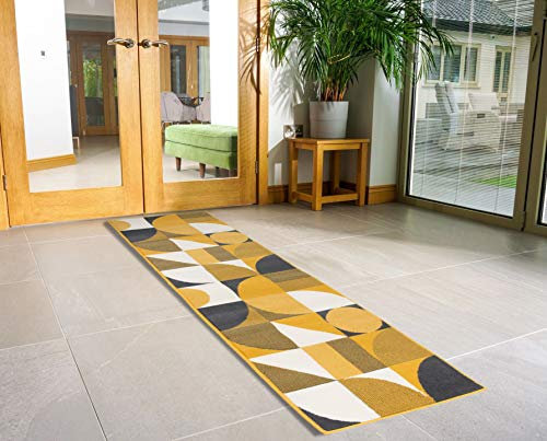 Bravich Modern Geometric Pattern Very Long Hallway Hall Runner Narrow Rugs Custom Length Grey Mustard Stair Carpet Mats 60x180CM (2'X6')
