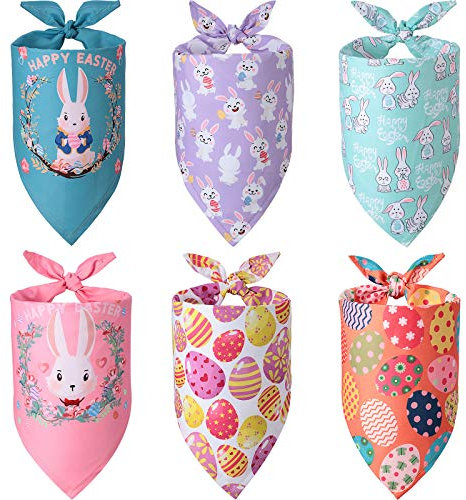 Weewooday 6 Stücke Ostern Hund Bandana, Bunte Häschen Eier Haustier Bandana, Verstellbare Kaninchen Dreieck Lätzchen Waschbare Haustier Halstuch Hund Schal für Kleine bis Große Hunde und Katze