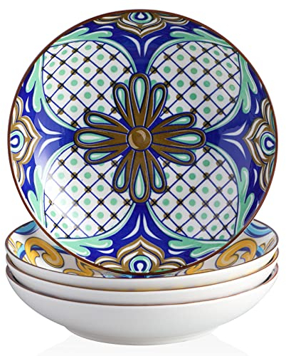 Suppenteller Porzellan, vancasso JASMIN 4 teilig Tiefteller bunt, Ø 21 cm, Geschirr Tellerset Suppenschalen, Aladin Serie, 700ml