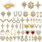 Maitys 48 Pcs Gold Nail Charms Heart Rhinestones Nail Gems Shiny Diamonds 3D Dangle Jewels Metal Crystals Luxury Decoration with Storage Box for Women DIY Hand Beauty Craft Jewelry Making, 24 Styles