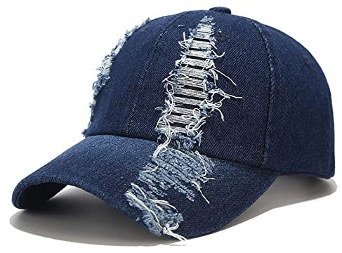 XYIYI Denim Dunkel Blau Vintage Basecap Verstellbare Distressed Washed Baseball Kappe für Damen Herren, Einheitsgröße