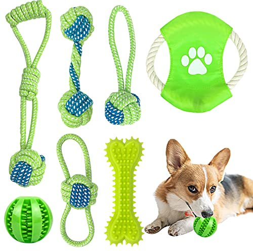 BOMPOW Puppy Teething Toys from 8 Weeks, Interactive Dog Rope Toy, Natural Cotton Dog Chew Toy, 7 Packs…