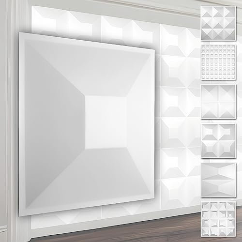 HEXIM 3D Wandpaneele, PVC Kunststoff weiß - Pyramiden Design Paneele 50x50cm Wandverkleidung (0.25QM HD024) Vertäfelung streichen modern