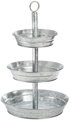 Okllen Bandeja para servir de 3 niveles, soporte de metal galvanizado para cupcakes, soporte vintage para aperitivos de postre, soporte rústico para casa de campo y jardín, para casa de campo, cocina