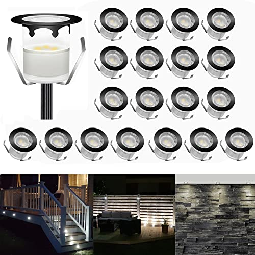 CHNXU 20er Set Terrassen Einbaustrahler LED Bodeneinbaustrahler Ø30mm 0.6W Aussen DC12V Kaltes Weiß IP67 Wasserdicht LED Einbauleuchten Deckenstrahler für Küche Garten Treppen Bad Balkon, Schwarz