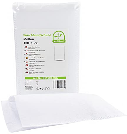 Medi-Inn+ Einmal-Waschhandschuhe Molton 75 g/m² zur gründlichen Körper- & Intimpflege (100 Stück)