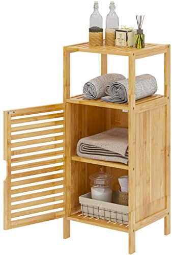 soges Meuble de Rangement en Bambou à 4 Niveaux avec Armoire de Rangement Buffet Étagères de Rangement Placard de Cuisine pour Cuisine, Salon ou Salle de Bain
