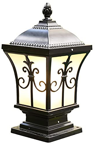 Mengjay Außenleuchten Villa Balkon Rasen Terrasse Pfosten Zaun Wegelampe Außen Sockellampe Retro E27 Schwarz Garten-leuchte Aluminium Säulelampe Wasserdichte Pollerleuchten (Hoch:38cm)