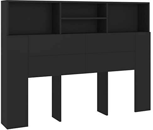 vidaXL Bett Kopfteil mit Ablagen Kopfteil-Regal Wand-Kopfteil Bücherregal-Kopfteil Betthaupt Bettkopfteil Schlafzimmer Schwarz 140x19x103,5cm