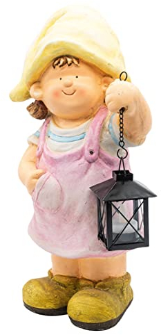 Wichtelstube-Kollektion Gartenfigur XL Bauerntochter Lisa mit Laterne Dekofigur Outdoor 40cm hoch Gartedeko Wetterfest für Außen Polyresin Gartenkinder