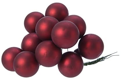 Kaemingk Weihnachtskugeln am Draht Glas 2cm x 12 Stück Spiegelbeeren Matt Bordeaux weinrot Ochsenblut
