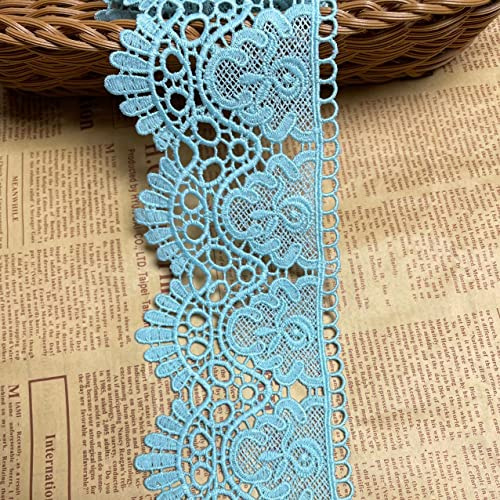 8 cm breit, europäisches Kronenmuster, unelastische Stickerei, Spitzenbesatz, Vorhang, Tischdecke, Slipcover, Brautschmuck, DIY-Kleidung/Zubehör, 4 Meter in einem Paket, Seeblau