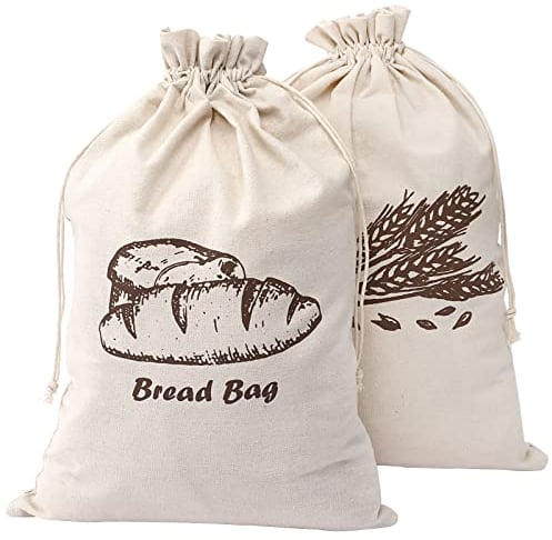 Augshy Linen Bread Bags, 2 Reusable Storage Containers, 17.5 ×11.5 Inches Unbleached, Natural for Artisan Bread