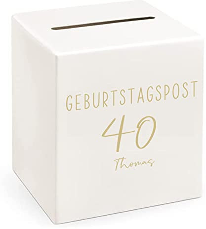 Geschenk-Kartenbox Briefbox 40. Geburtstag GEBURTSTAGSPOST 40 personalisierbar mit Namen in Creme & Gold - Sammelbox für Gutscheine Kuverts und Karten zum Geburtstag für Geldgeschenke Frau & Mann