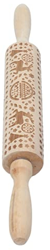 Nudelholz für Fondant aus Holz für den Heimgebrauch mit Rentier-Motiv Weihnachten, Nudelholz für Kuchen, Pizzateig, 35,5 x 4 cm