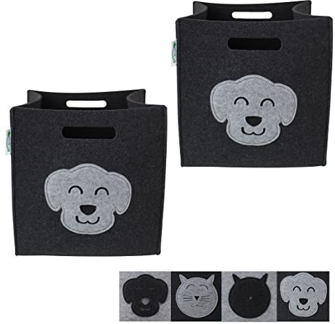 SILUK Filzkorb Korb Kinder Aufbewahrungsbox Spielzeugkiste für Kinderzimmer Spielzeug Faltbar (33x33x33) Aufbewahrung im Kallax Regal (Anthrazit, 2 x Hund)