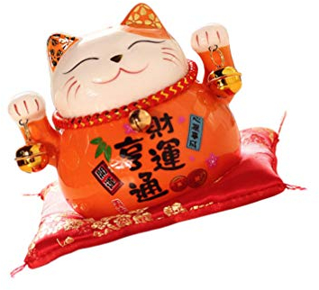 Healvian Glückskatze Spardose Maneki Neko Sparbüchse Keramik Winkekatze Sparschwein Japannisch Glücksbringer Katze Statue Skulptur Tierfigur Dekofigur für Zuhause Restaurant Orange