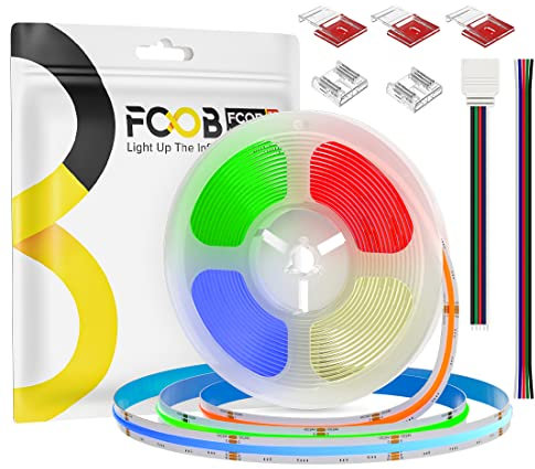 FCOB COB RGBNW Striscia LED Flessibile Alta densità RGB+W(4000K) 5M 896LEDs/m DC24V 12mm Ampiezza CRI90+ IP30 Multicolore Dimmerabile per decorazioni DIY(Controllore＆alimentatore non inclusi)