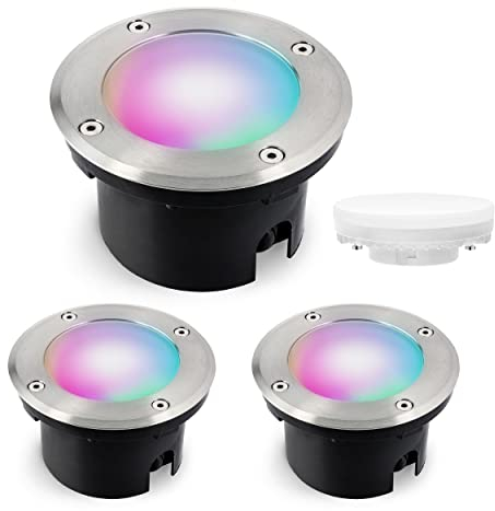 SSC-LUXon 3er Set VISKOS Bodeneinbaustrahler Aussen flach LED mit Smart Lampe WLAN RGB - Bodenstrahler befahrbar kompatibel mit Alexa, Siri & Google