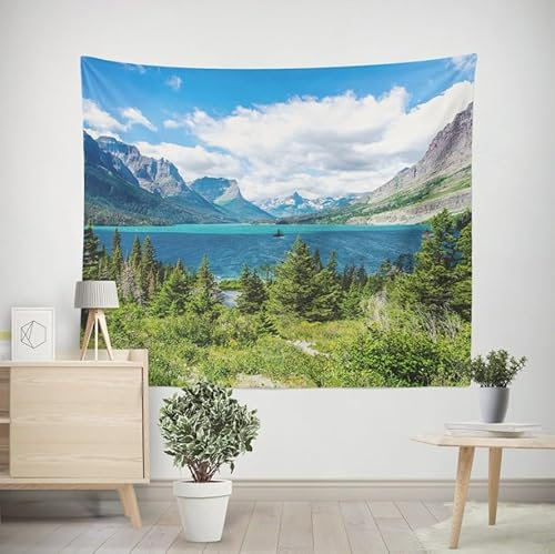 EHOMERY Wandbehang Kinderzimmer Wanddekoration Aussenbereich Berge Und Flüsse Wandbehang zum Aufhängen Wandbehang Tapisserie Wohnzimmer Schlafzimmer Wandbehang Dekoration 100x70cm