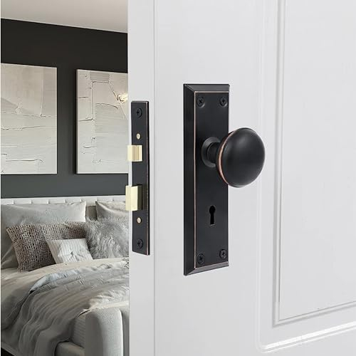 Fortstrong Mortise Lock Set - Complete Vintage Door Knob Replacement Kit Includes 2 Facia, 2 Keys, and 12 Screws - Antique Style Mortise Locks - for Interior Doors or Outside Use