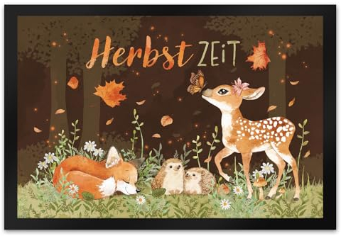 speecheese Tier des Waldes Fußmatte XL in 40x60 cm mit Spruch Herbstzeit EIN bunter Türvorleger mit Fuchs Igel und REH für Naturfreunde Motiv Frauen Geburtstag Herbst Fußabtreter Natur