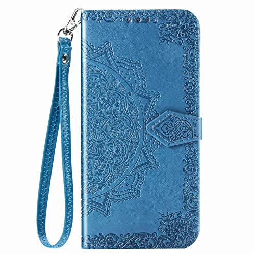 VGANA Coque Compatible pour Moto Motorola Edge 2023, Étui Portefeuille en Cuir, Élégant Motif en Relief Datura avec Carte Solt et Fermeture Magnétique Housse. Bleu