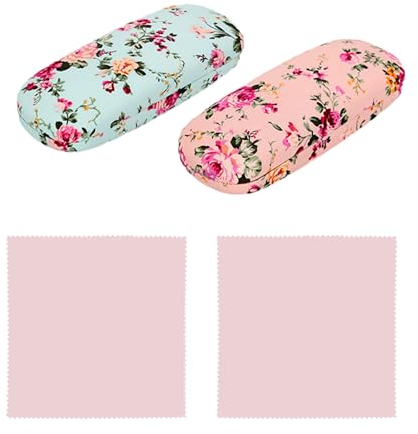 CHROMACRAFT 2 custodie per occhiali con motivo floreale, 2 panni per occhiali, custodia rigida per occhiali da donna, montatura per occhiali da lettura, custodia sottile per occhiali, Colore: rosso,