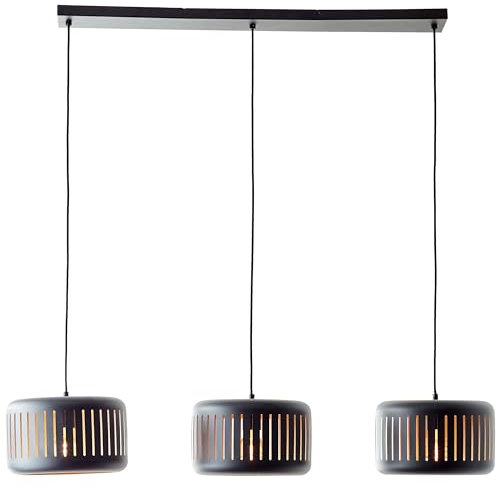 Brilliant Lampe Tyas Pendelleuchte 3flg schwarz/gold Metall/Holz schwarz 3x A60, E27, 60 W