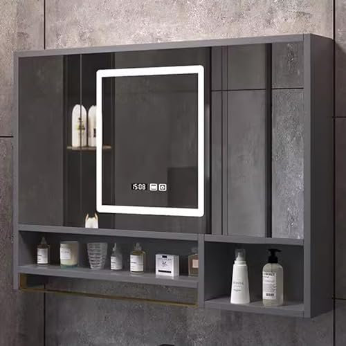 GArcan Armoire de Toilette avec Éclairage LED, Anti-buée, Meuble Murale Miroir Salle de Bain avec Espace de Rangement, Miroir Maquillage Armoire À Pharmacie avec 3 Portes, Interrupteur Tactile (Col