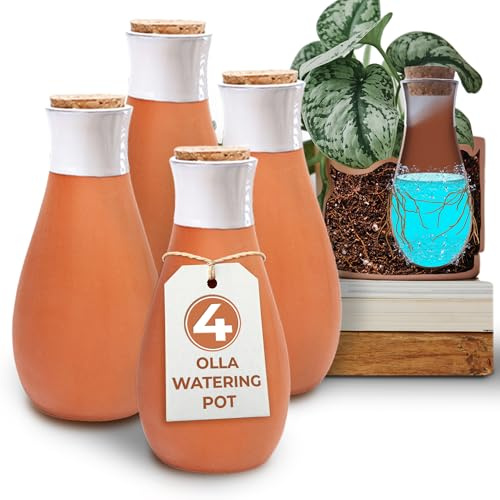 Everbrook Pflanzen-Bewässerungskugeln – Terrakotta-Bewässerungsspikes – langsam freisetzende Olla-Bewässerungstöpfe – fasst 473 ml – selbstbewässernde Spikes – Bonus Gartenschere