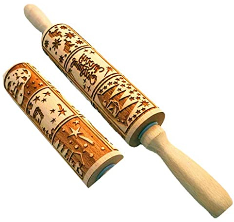 Kliplinc Weihnachtsmuster-Nudelholz mit Pr?Gung, 9 Verschiedene Szenen, Europ?Isches -Nudelholz zum Backen Von Gepr?Gten Keksen