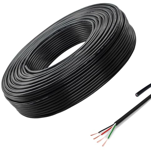 4x0,32mm2 Cavo Elettrico Flessibile in PVC Nero - 4 Conduttori, Lunghezza 10 Metri - Prolunga per Strisce LED