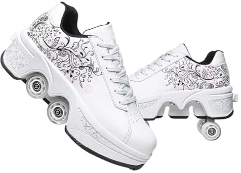 Roller Schuhe, Schuhe mit Rollen rollerskates mädchen Männer, Skateboard Schuhe Bequem Und Atmungsaktiv Quad Skates Verstellbare Rollschuhe Verstecktes Rad Sneaker mit Rollen