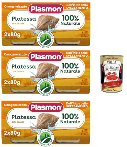 Plasmon Pesce Platessa con Patate, 3x (2x 80g), Mit ausgewählten Zutaten, 100% natürlich, Ohne Stärken und Salz hinzugefügt + Italian Gourmet polpa 400g