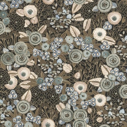 Rasch Tapeten 868913 - Vliestapete mit Blumen in Weiß, Beige, Grün, Blau, Schwarz und Braungrau aus der Kollektion Symphony - 10,05 m x 0,53 m (LxB)