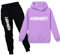 amropi Ragazzi 2 Pezzi Abbigliamento Set Tuta Felpa con Cappuccio e Jogging Pantaloni Viola-2, 11-12 Anni